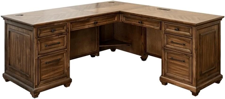 51Y4DmjdeVL._AC_SL1000_.jpg Wood L-Desk Office Corner Desk Writing Table & Return in Brown - Image 1