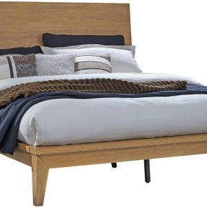 Signature Design by   Scandinavian King Panel Platform Bed with  and USB Charging Ports, Foundation or Box Spring Not Needed, Light Brown