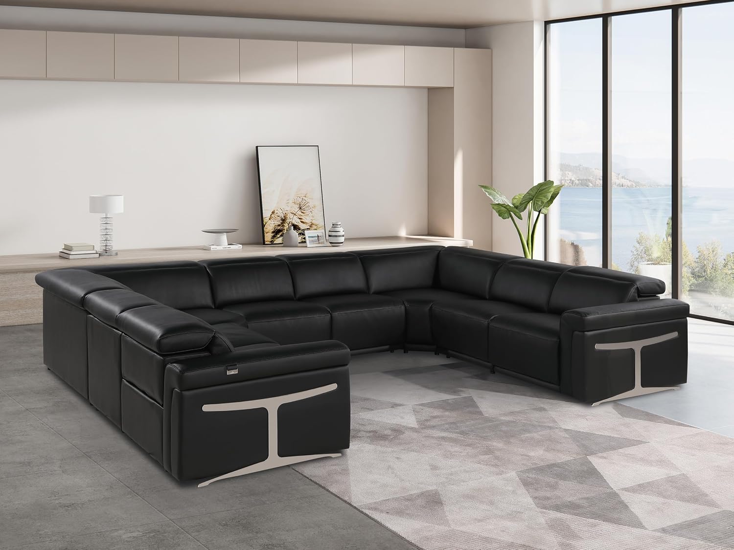 811yv8WA4wL._AC_SL1500_.jpg 8-Piece Top Grain Italian Leather U Shaped Sectional Couch with 4-Power Reclining Sofa Seats, Adjustable Headrests, and USB Chargers, for Small Spaces, Camel - Image 1