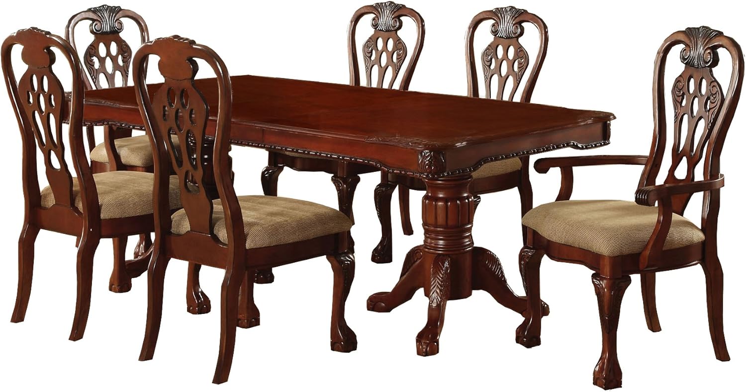 812U3LmdSpL._AC_SL1500_.jpg 7-Piece Formal Dining Table Set with 18-Inch Expandable Leaf, Cherry Finish - Image 1