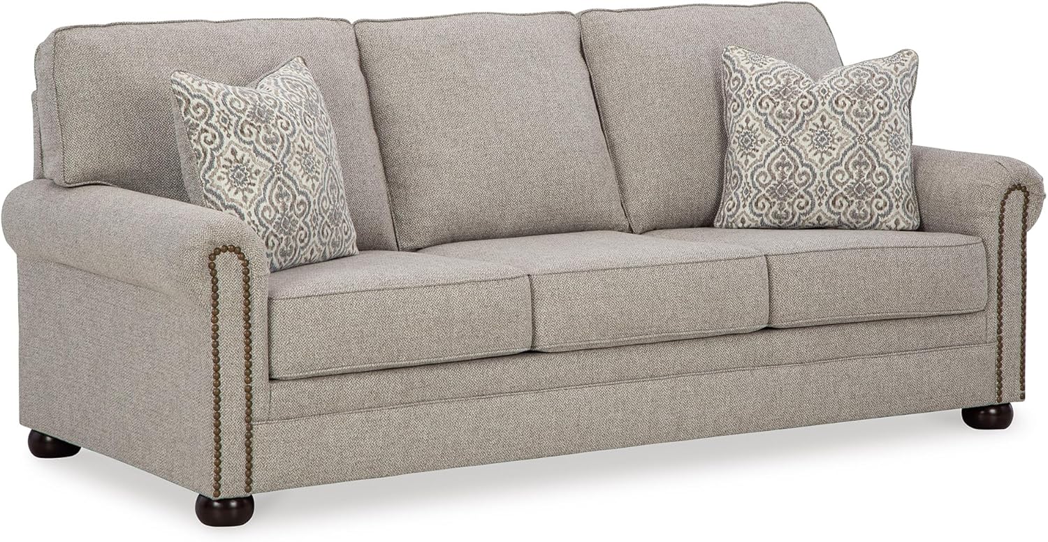 81u-NtVYMkL._AC_SL1500_.jpg Signature Design by Transitional 2-in-1 Sofa Sleeper with Folding Gel Memory Foam Mattress, Nailheads and 2 Accent Pillows, Queen, Beige - Image 1