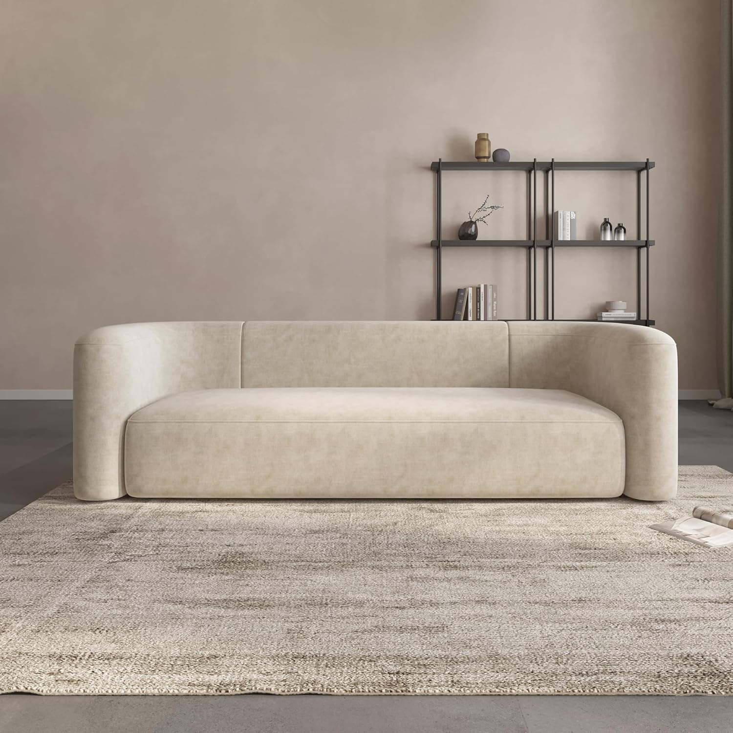 81wGU5XQhGL._AC_SL1500_.jpg Luxury Modern Tight Curved Back Velvet Sofa, Minimalist Style Comfy Couch for Living Room Apartment, 3 Seater, Cream - Image 1