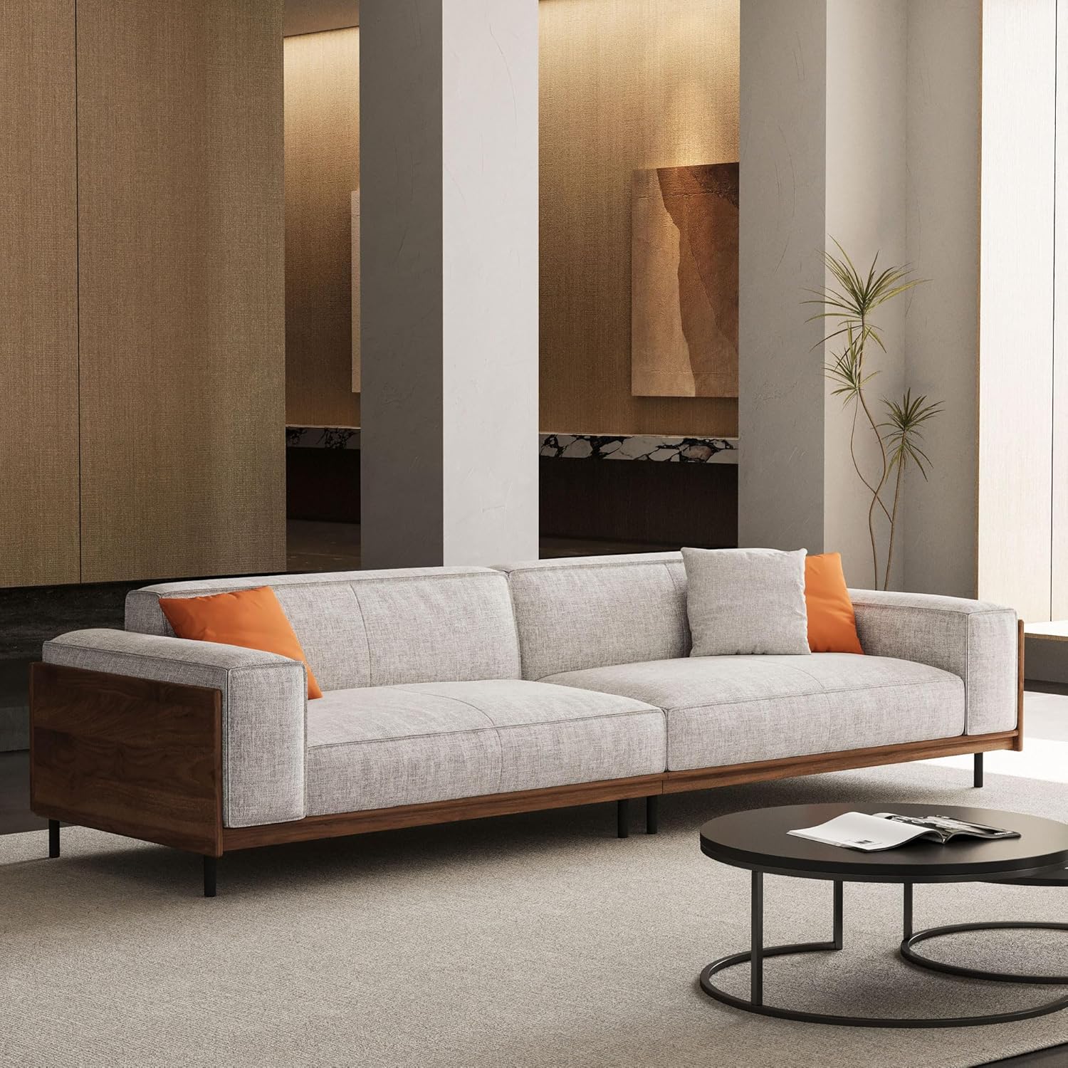 91LQGinzKJL._AC_SL1500_.jpg Modern 4-Seater Upholstered Fabric Sofa for Living Room –111.81 inch Comfortable Couch with Wood Frame and Metal Legs, Easy Assembly, Ideal for Office, or Living Room, Gray - Image 1